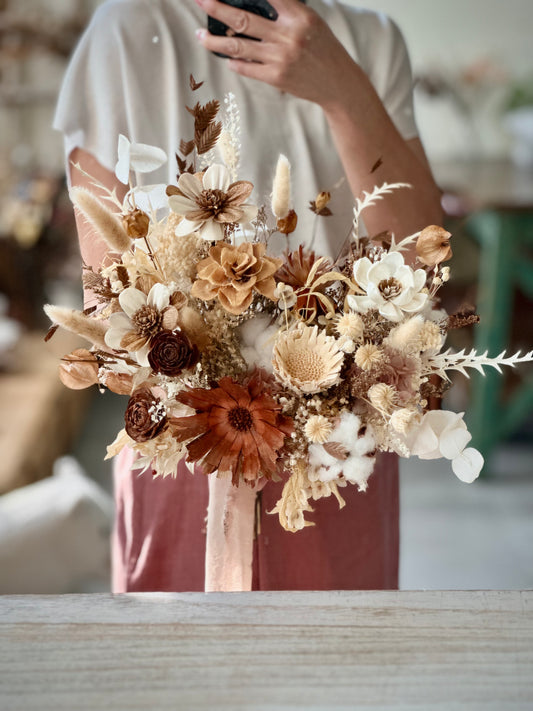 Dried Flower Bridal Bouquet (Natural Wide Style)