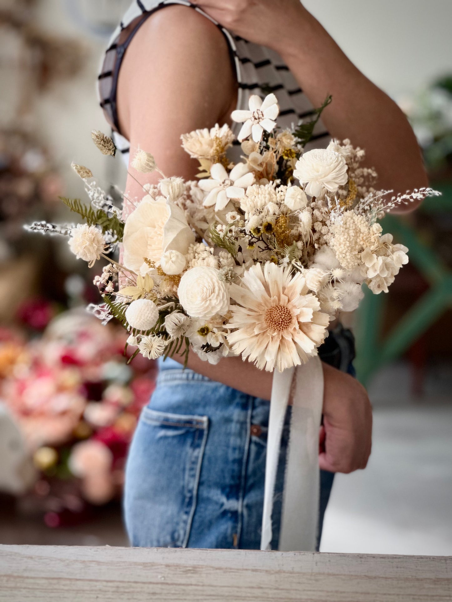 Dried Flower Bridal Bouquet (Natural Wide Style)