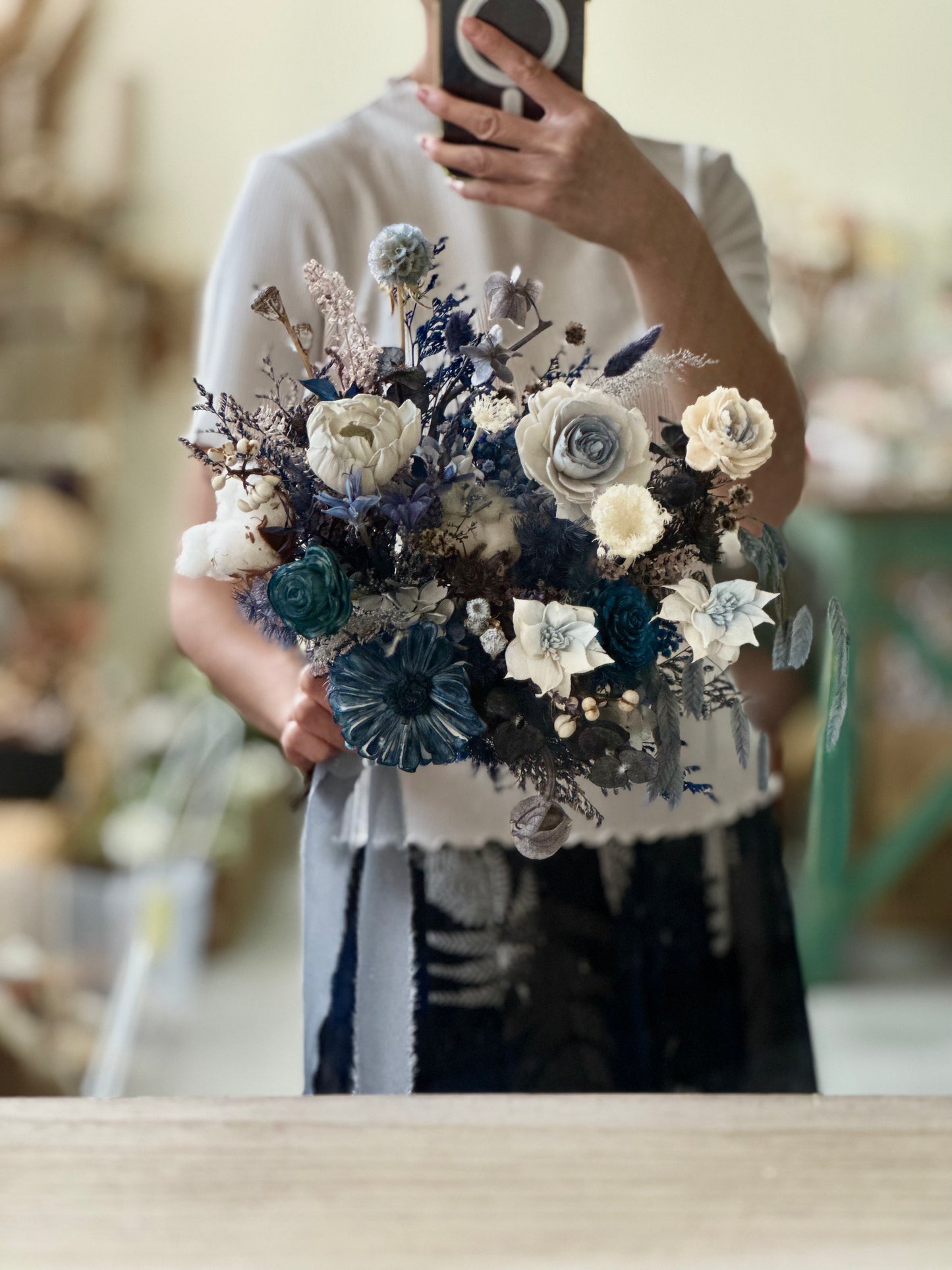 Dried Flower Bridal Bouquet (Natural Wide Style)